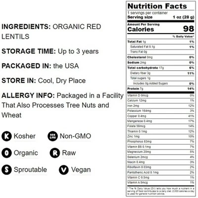 Organic Red Lentils Whole - By Food To Live 3 Organic Red Lentils Whole - By Food To Live - Image 3