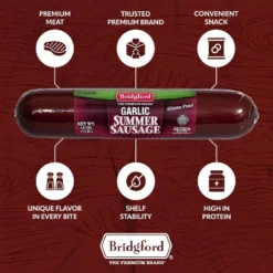 Bridgford Garlic Summer Sausage 16 Oz - Gluten-Free High Protein Garlic Infused Ready-to-Eat Summer Sausage For No-Carb Keto Diets -Lipton Sale Store GUEST 10ab1440 a62b 434b b311 a05ce6339357