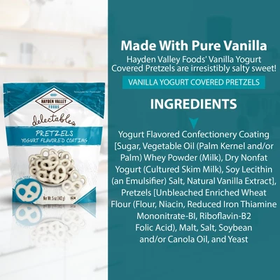 Hayden Valley Foods Vanilla Yogurt Covered Pretzels | 5 Oz Bags (Pack Of 3) | No Artificial Flavors, Preservatives Or Colors 1 Hayden Valley Foods Vanilla Yogurt Covered Pretzels | 5 Oz Bags (Pack Of 3) | No Artificial Flavors, Preservatives Or Colors