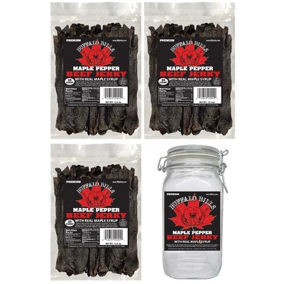 Buffalo Bills Maple Pepper Beef Jerky 3 Bag Starter Kit (3 Bags And 1 Jar) 1 Buffalo Bills Maple Pepper Beef Jerky 3 Bag Starter Kit (3 Bags And 1 Jar)