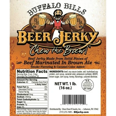 Buffalo Bills 16oz Premium Beer Beef Jerky Pieces (beef Jerky Marinated In Honey Brown Ale) 1 Buffalo Bills 16oz Premium Beer Beef Jerky Pieces (beef Jerky Marinated In Honey Brown Ale)