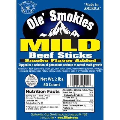 Buffalo Bills 2-lb Mild 5" Ole Smokies Saddlebag (50 Twist End Beef Sticks Per Saddlebag) 1 Buffalo Bills 2-lb Mild 5" Ole Smokies Saddlebag (50 Twist End Beef Sticks Per Saddlebag)
