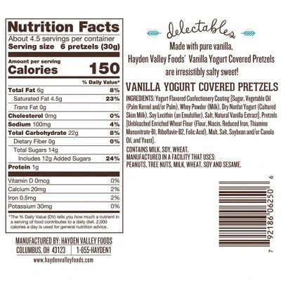 Hayden Valley Foods Vanilla Yogurt Covered Pretzels | 5 Oz Bags (Pack Of 3) | No Artificial Flavors, Preservatives Or Colors 2 Hayden Valley Foods Vanilla Yogurt Covered Pretzels | 5 Oz Bags (Pack Of 3) | No Artificial Flavors, Preservatives Or Colors - Image 2