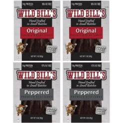 Wild Bill's 4-Piece Beef Jerky Sampler (Two 3oz Packs Each Of Original Hickory And Black Peppered)