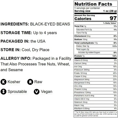 Black-Eyed Peas — Non-GMO Verified, Raw Dried Whole Cow Peas, Sproutable, Bulk. Easy To Cook. Great For Soups, Stews, Salads And Vegan Burgers 3 Black-Eyed Peas — Non-GMO Verified, Raw Dried Whole Cow Peas, Sproutable, Bulk. Easy To Cook. Great For Soups, Stews, Salads And Vegan Burgers - Image 3