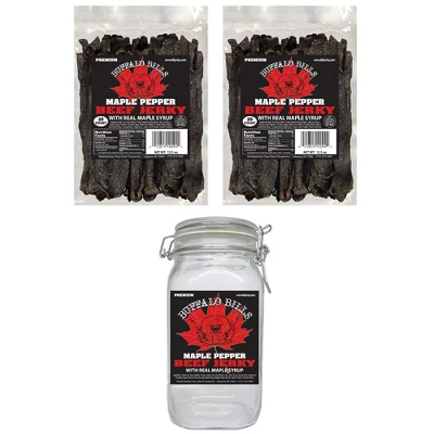 Buffalo Bills Maple Pepper Beef Jerky 2 Bag Starter Kit (2 Bags And 1 Jar) 1 Buffalo Bills Maple Pepper Beef Jerky 2 Bag Starter Kit (2 Bags And 1 Jar)